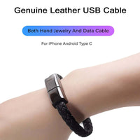 Genuine Leather USB Cable charging cable bracelet for everyday carry, combining style and convenience as hand jewelry.