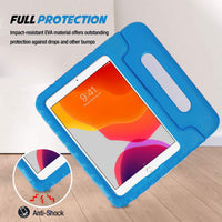 iPad 10.2 case 9th generation in blue with anti-shock features for child-friendly protection against drops.