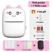 Pink Bluetooth label printer with 7 rolls, including colored pens and case, ideal for fun and creative labeling.