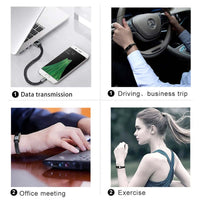 Charging cable bracelet used in data transmission, driving, office meetings, and exercise for everyday convenience.