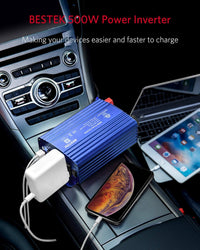 Automotive power inverter 500W DC 12V to AC 110V providing convenient charging in a vehicle.