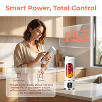 Best portable blender showing LCD display for smoothies and juice with battery indicator.
