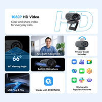EMEET C100 4K Webcam – External USB Webcam with 66° FOV, Fixed Focus, Built-In Mic & Privacy Cover for Home Office & Meetings