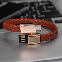 Charging cable bracelet in a stylish braided design, perfect for everyday carry and convenient mobile charging.