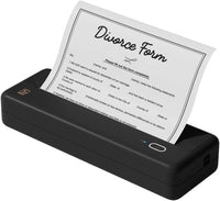 compact thermal printer HPRT MT810 printing a divorce form document.