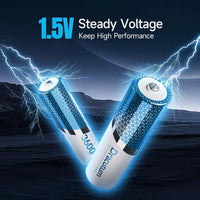 Rechargeable AA batteries with 1.5V steady voltage for high performance and reliability in everyday devices.