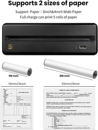 Compact thermal printer HPRT MT810 supports 2 sizes of paper: 110mm/4inch and 210mm/8inch.