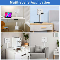 USB power strip showcased in various environments for home, office, and travel use.