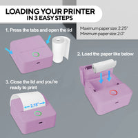 Loading your portable thermal printer in 3 easy steps with visual instructions.
