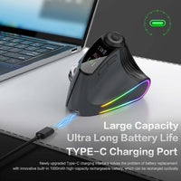 Ergonomic gaming mouse with Type-C charging port, showcasing large capacity and ultra long battery life.