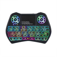 Compact keyboard mouse combo featuring colorful backlit keys and motion-based air mouse control functionality