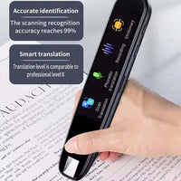 Language translation device highlighting smart translation and accurate identification features.