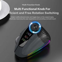 Close-up of ergonomic gaming mouse with multi-functional knob for efficient rotation switching and enhanced user experience.