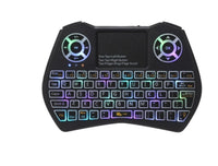Compact keyboard mouse combo with wireless air mouse control and colorful backlit keys.