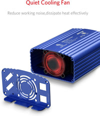 Automotive power inverter with quiet cooling fan shown for effective heat dissipation and reduced working noise.
