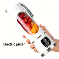 Best portable blender for smoothies and shakes, featuring electric juicer design with fruits inside.