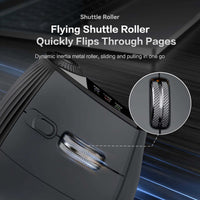 Ergonomic gaming mouse with a flying shuttle roller for quick page flips and easy navigation.
