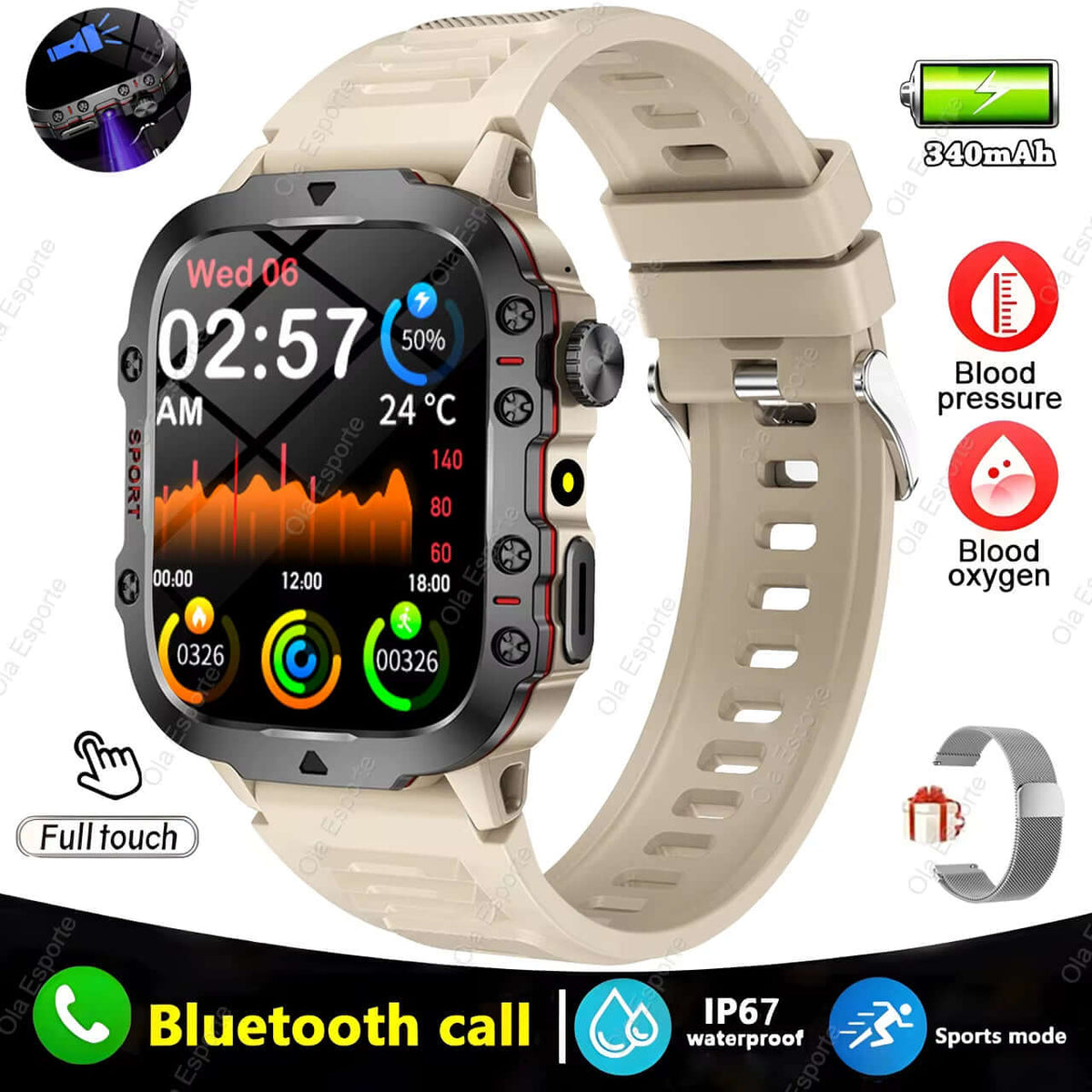 Men Smartwatch with Flashlight 2025 – 1.81" HD Bluetooth Call Smart Watch, IP68 Waterproof Fitness Clock for Android & iOS