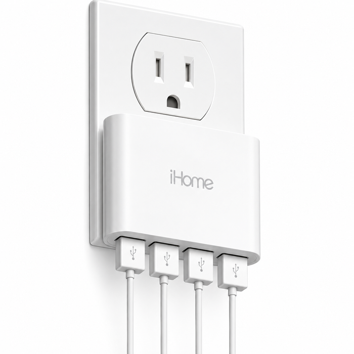 Flat USB Wall Charger with 4 Ports for Travel