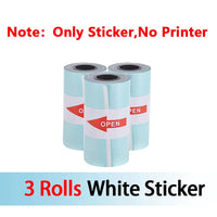 3 rolls of white stickers with an arrow labeled 'OPEN', no printer included.