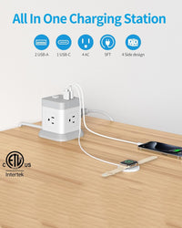 Extension cord with USB ports, all-in-one charging station with 4 outlets and USB ports.