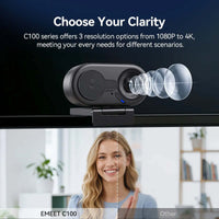 EMEET C100 4K Webcam – External USB Webcam with 66° FOV, Fixed Focus, Built-In Mic & Privacy Cover for Home Office & Meetings