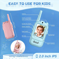 2PCS Video Walkie Talkies for Kids Rechargeable – Toddler Walkie Talkie with HD Camera, 2.0" Screen, Long Range for Camping & Travel, Birthday Gift Ages 3-12