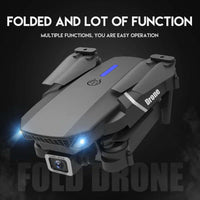 4K camera drone E88 Pro in a folded position, showcasing compact design and advanced features for easy operation.