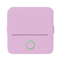 Portable thermal printer in purple color with a circular button for easy connectivity.
