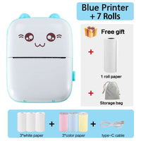 Bluetooth label printer in blue with 7 rolls, includes gift and storage bag, perfect for printing labels and notes.