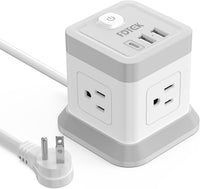 Extension cord with USB ports featuring 4 outlets, 3 USB ports, and a 5-foot cable for versatile charging.